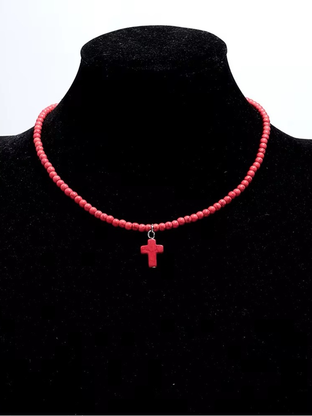 Red Beaded Cross Necklace - Women Jewelry